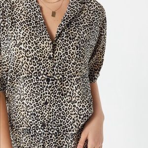 Leopard print short sleeve button down shirt